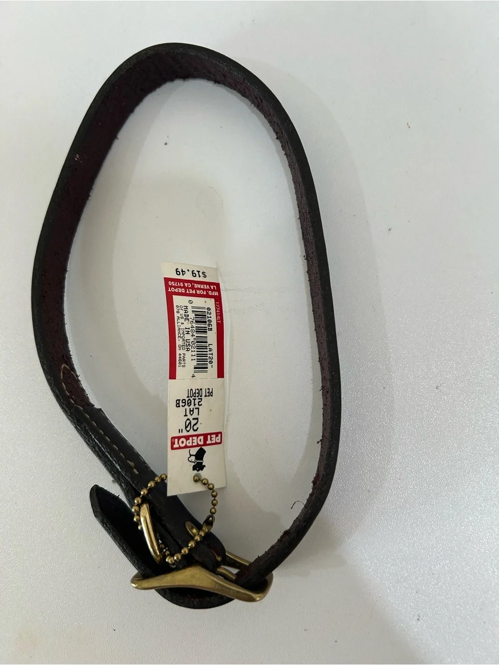 Pet Depot Dark Brown Leather Dog Collar with Brass Buckle 20” Lat, NWT